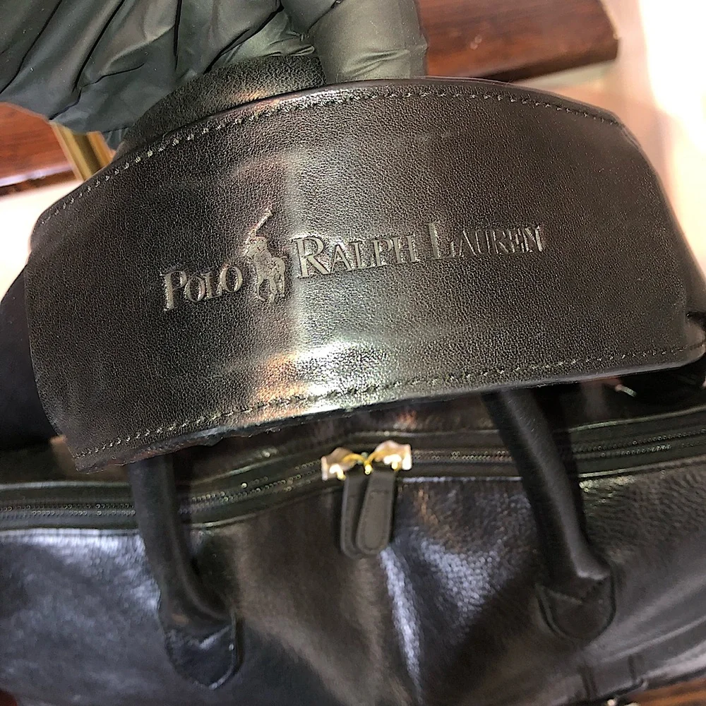 RALPH LAUREN Black Leather and Canvas Laptop Messenger Shoulder Work Bag VTG
